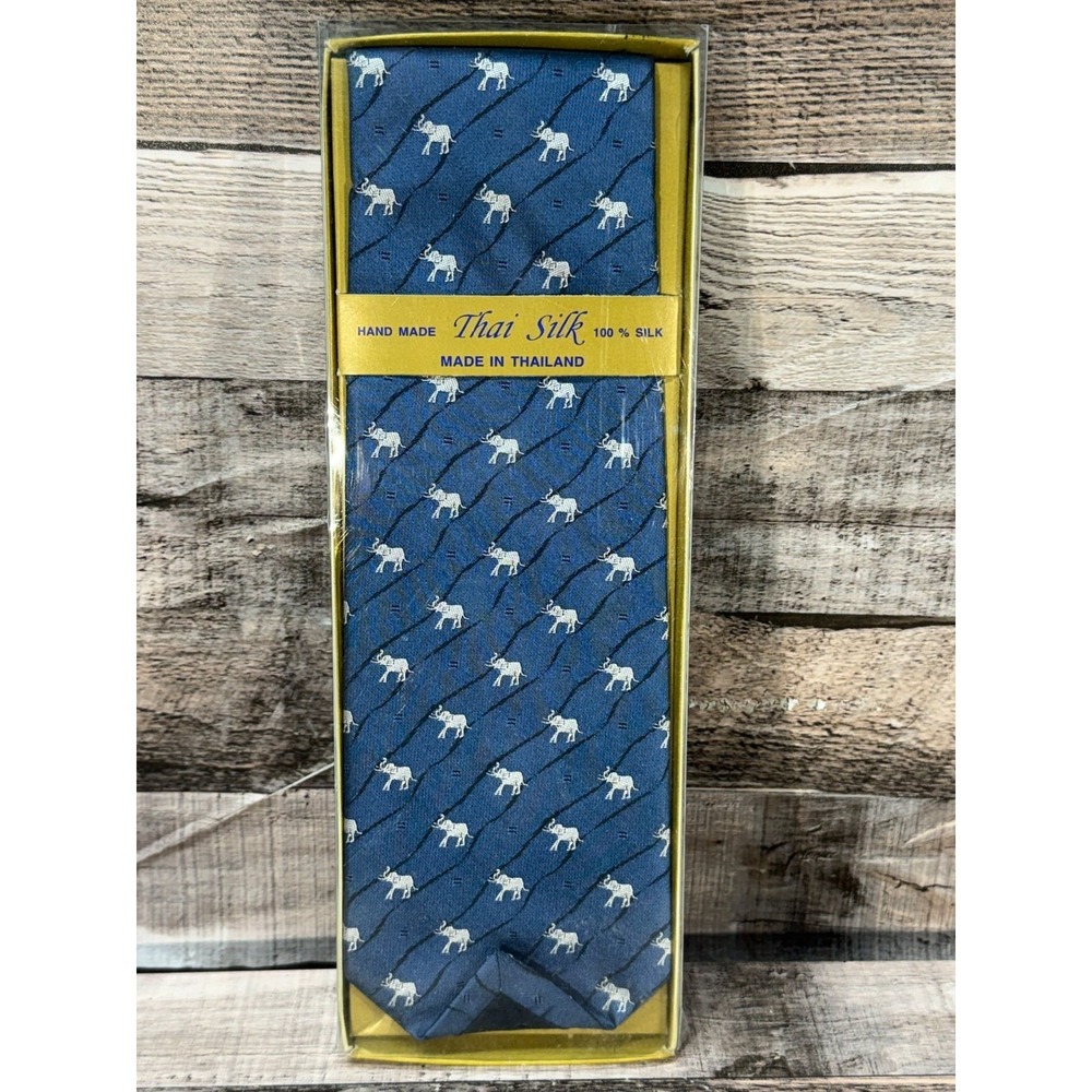 New Firsite 100% Silk Tie Hand‎ Made Blue Elephants